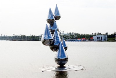 户外景观水上水滴不锈钢雕塑定制