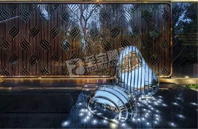 售楼部创意镜面石头不锈钢雕塑定制