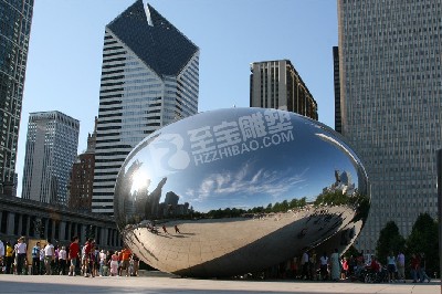 商业街标志性地标建筑镜面石头不锈钢雕塑定制