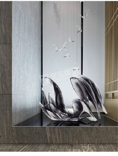 酒店大堂镜面浪花不锈钢雕塑定制